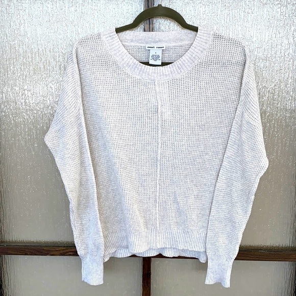 Sweet Romeo waffle knit lightweight crewneck sweater in oatmeal size small. NWT - Picture 1 of 5
